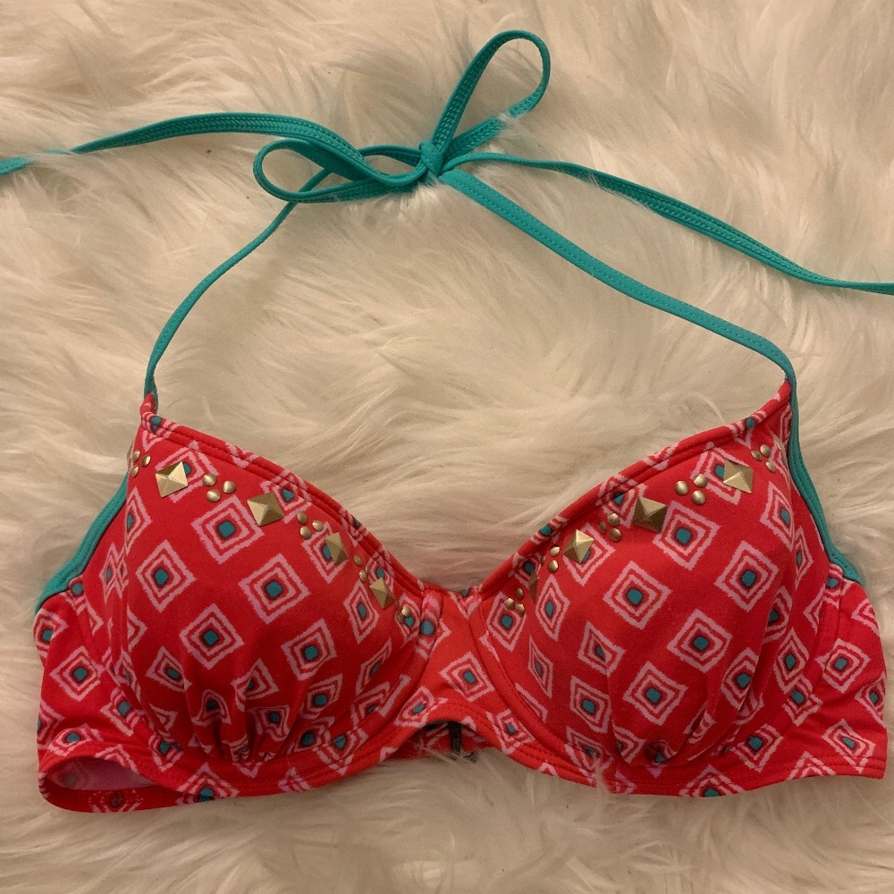 hollister red white and mint green bikini top